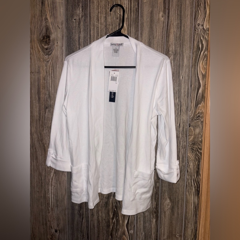 Women's White Open-Front Cardigan